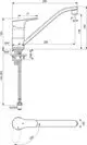 Küchenarmatur von Ideal Standard mit ausziehbarem Auslauf, beweglichem Hebel und flexibler Drehfunktion. Technische Zeichnung mit Maßangaben und Anschlussdetails.